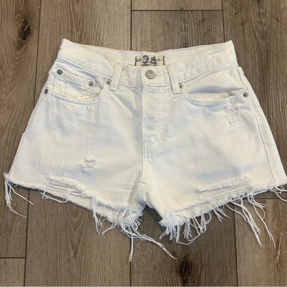 We The Free White Frayed Jean Shorts Mid Rise White Denim Free People 24